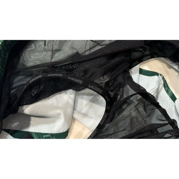 Lacoste Swim Trunks Mens XL Green All Over Logo Liner Drawstring Pockets - Picture 9 of 12